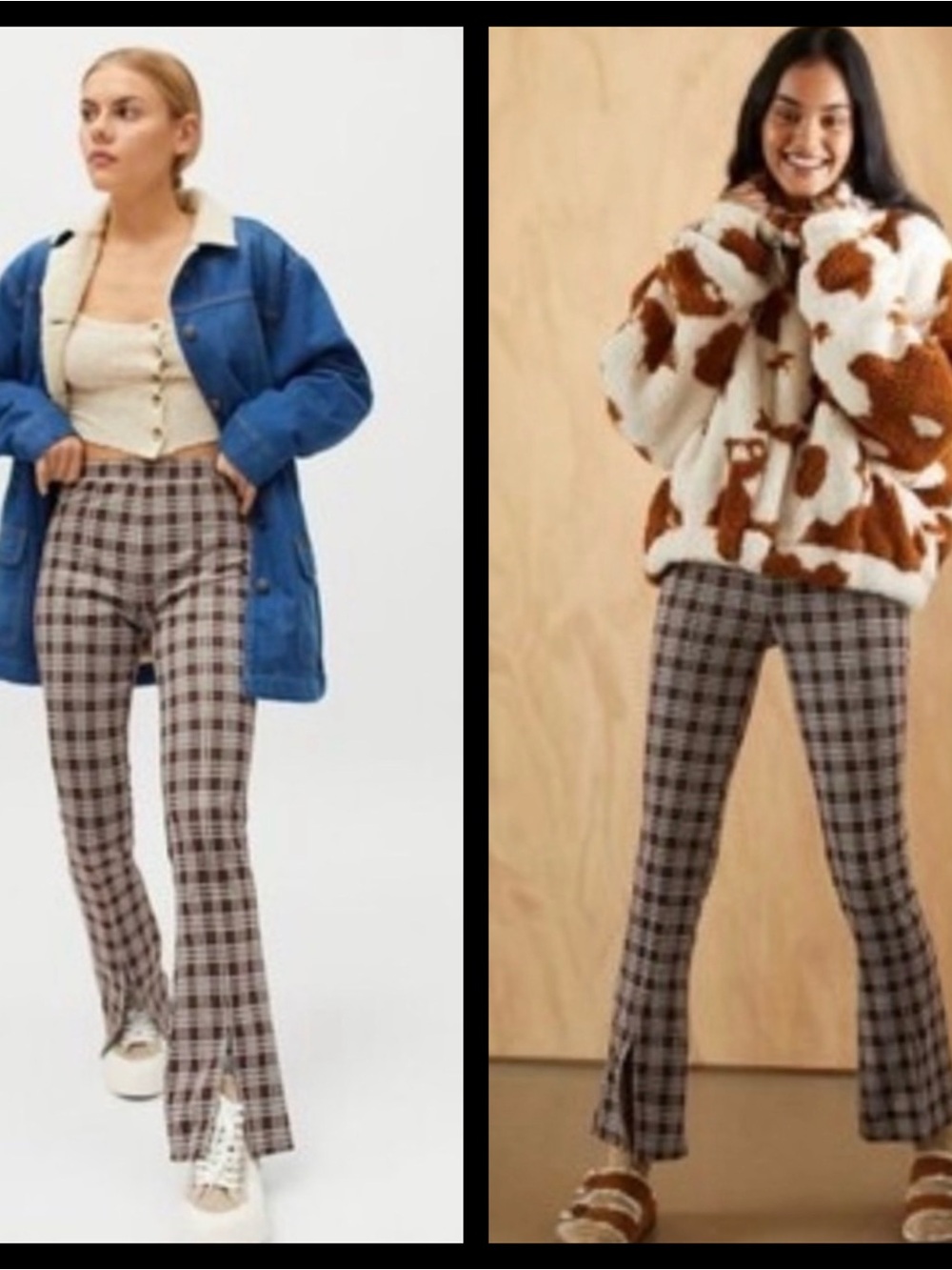 Urban Outfitters High Waist Plaid Front Slit Pants